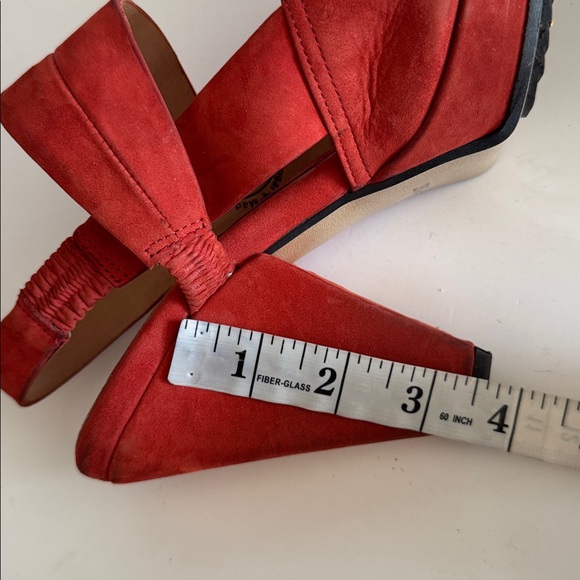 John Fluevog On Board Starboard Red Orange Suede Slingback Heel Sandals size 9.5 - Picture 9 of 11